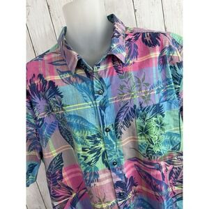 Men's Tommy Bahama Patchwork Madras In Paradise Hawaiian Shirt Size XXL